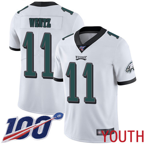 Youth Philadelphia Eagles 11 Carson Wentz White Vapor Untouchable NFL Jersey Limited Player Season